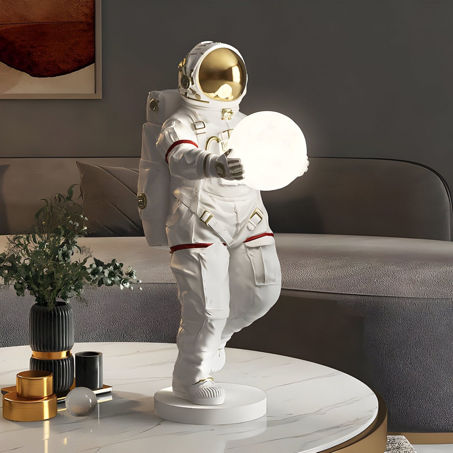 Small White Space Astronaut Glow Orb Sculpture - 60cm