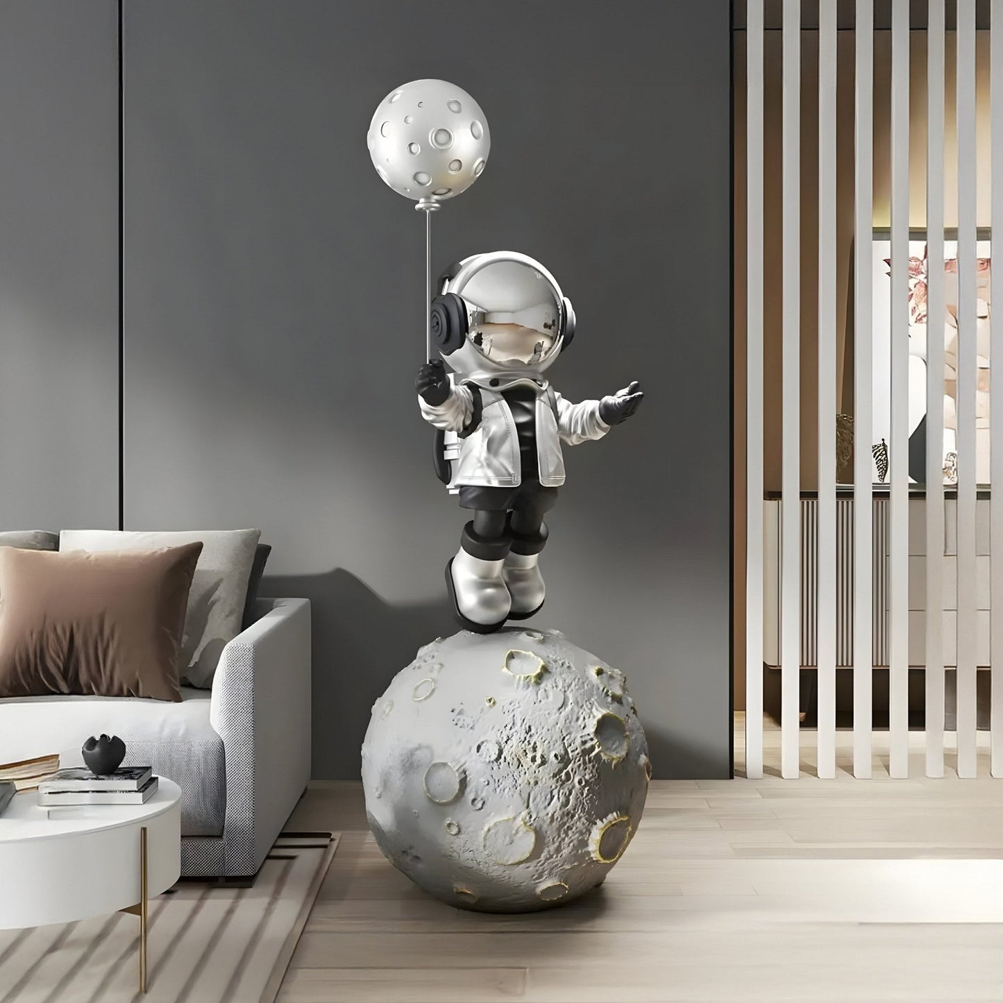 Large Lunar Silver Astronaut Balloon Moonwalk Sculpture - 140cm