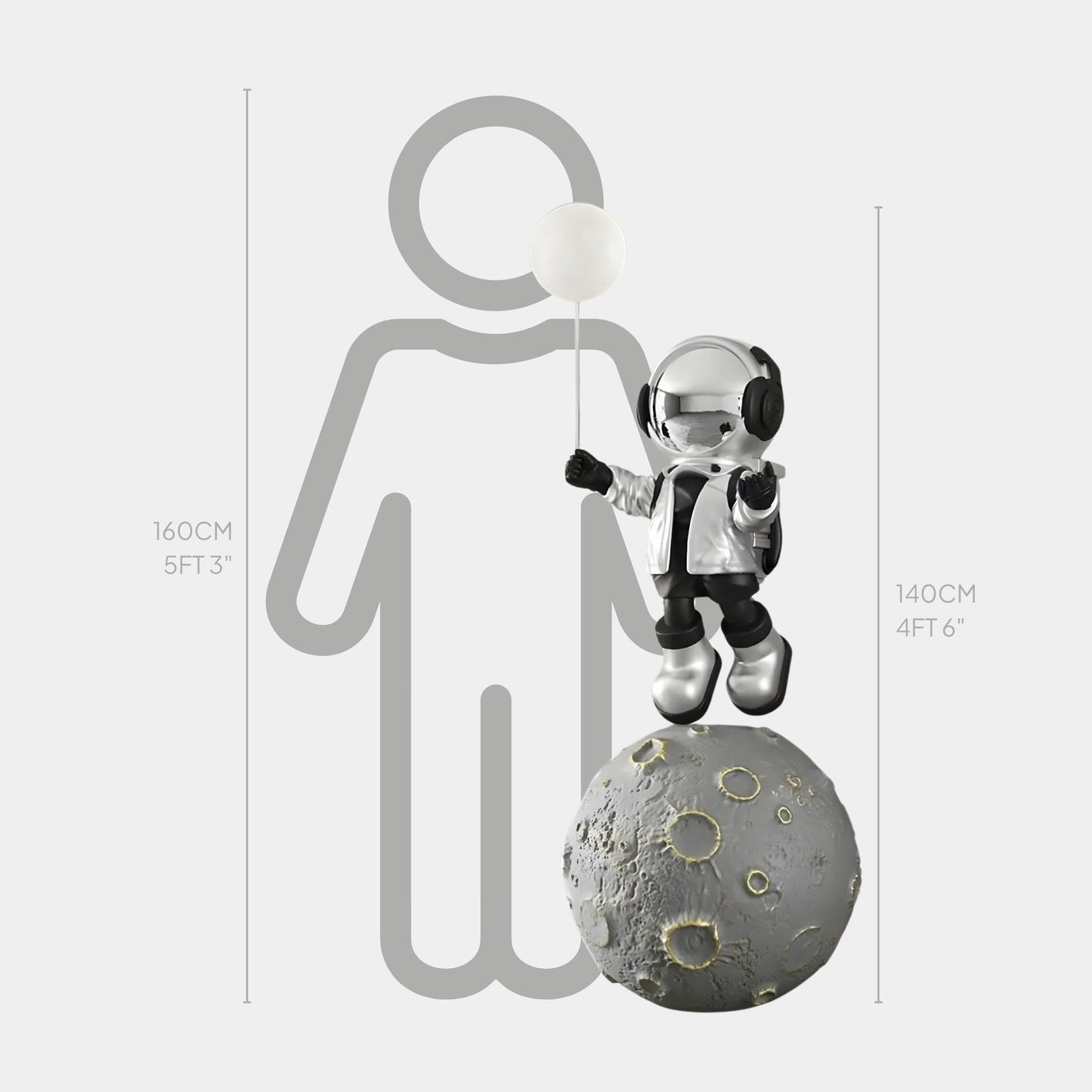 Large Lunar Silver Astronaut Glow Balloon Moonwalk Sculpture - 140cm