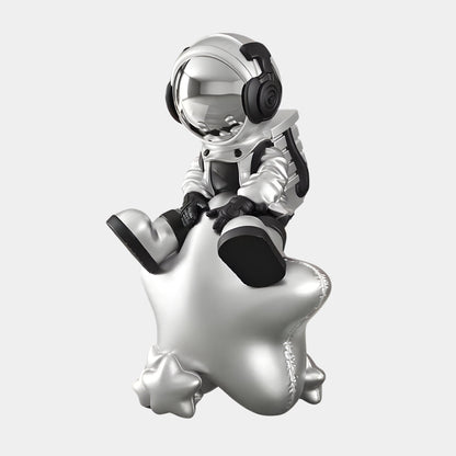 Medium Astral Silver Astronaut Beats On Star Sculpture - 90cm