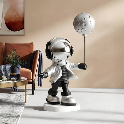 Medium Lunar Silver Astronaut Moon Balloon Sculpture - 96cm