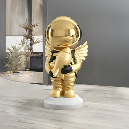 Small Celestial Gold Astronaut Angel Rocket Sculpture - 75cm